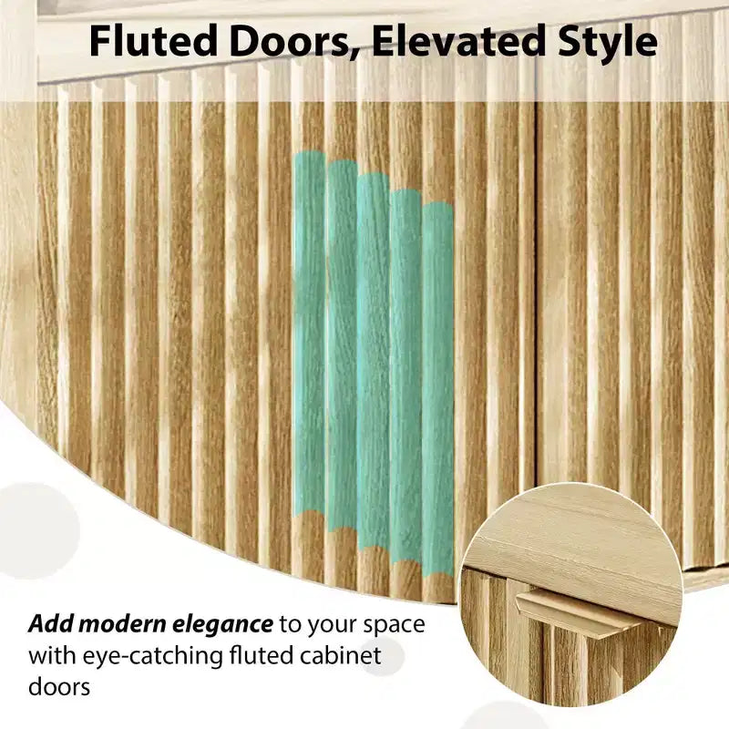 Madia/credenza scanalata da 65,8 pollici con 4 ante, mobile contenitore per cucina, madia in legno per sala da pranzo, soggiorno, ingresso