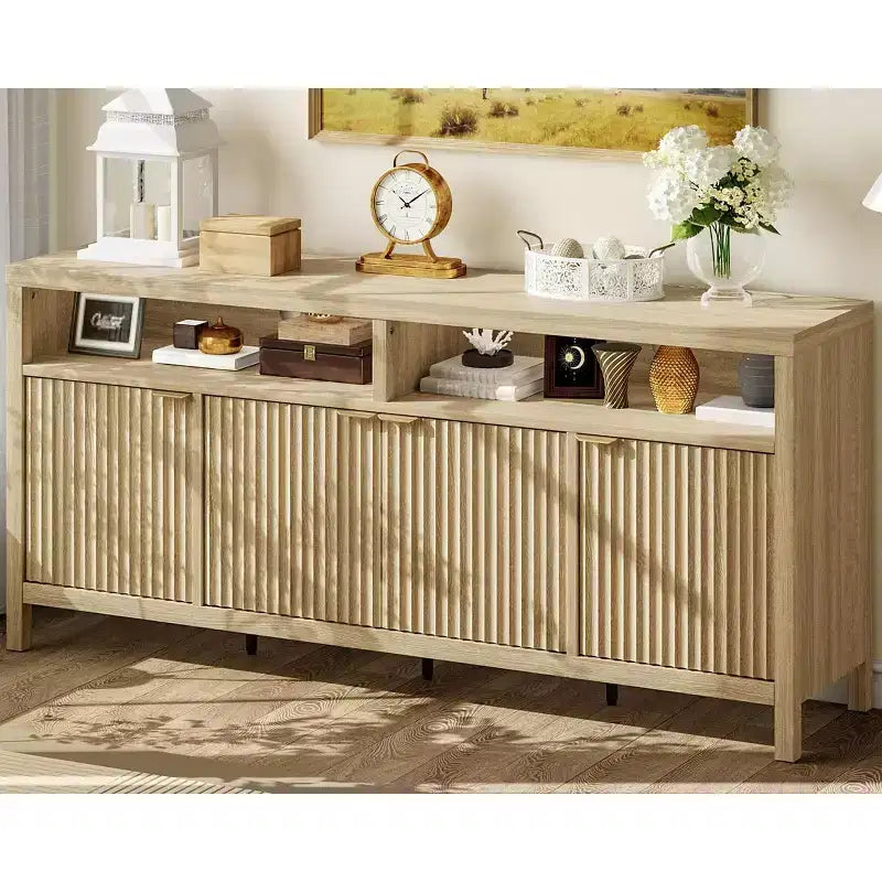 Madia/credenza scanalata da 65,8 pollici con 4 ante, mobile contenitore per cucina, madia in legno per sala da pranzo, soggiorno, ingresso