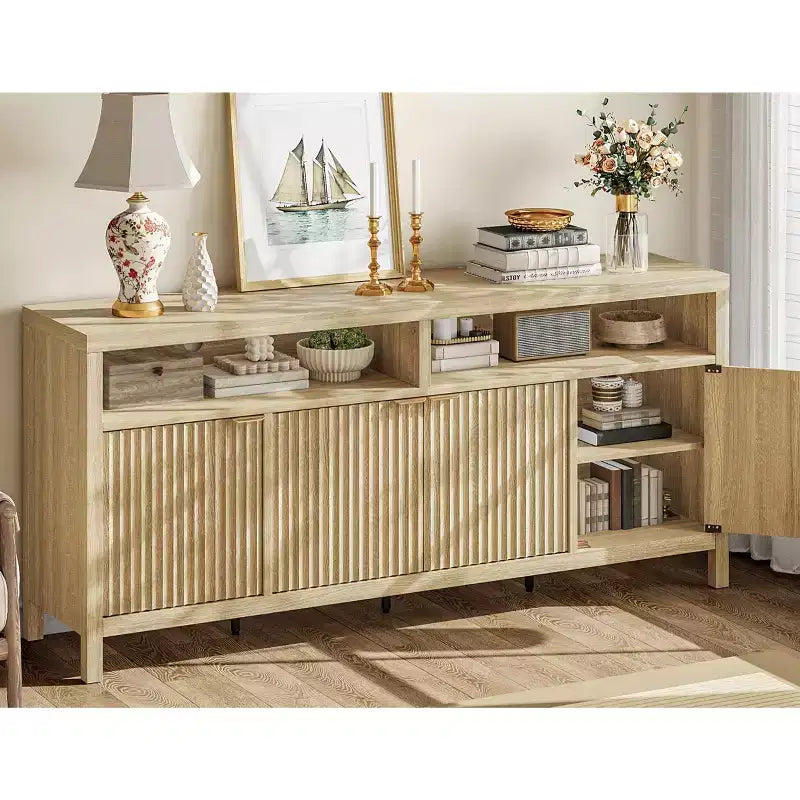 Madia/credenza scanalata da 65,8 pollici con 4 ante, mobile contenitore per cucina, madia in legno per sala da pranzo, soggiorno, ingresso