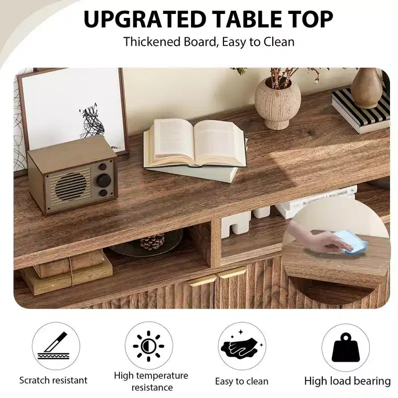 Madia/credenza scanalata da 65,8 pollici con 4 ante, mobile contenitore per cucina, madia in legno per sala da pranzo, soggiorno, ingresso