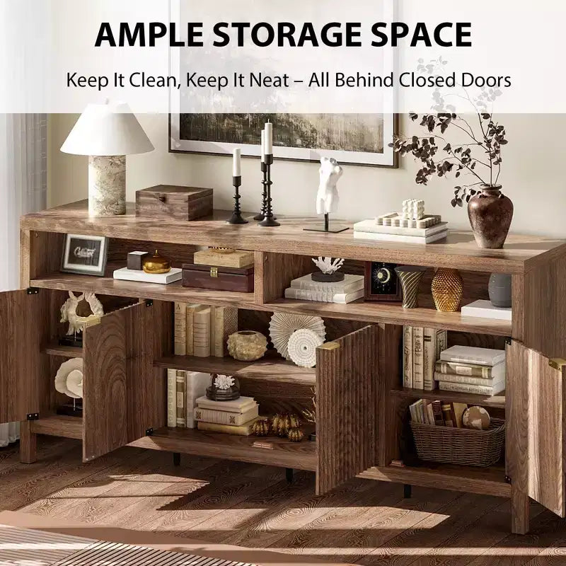 Madia/credenza scanalata da 65,8 pollici con 4 ante, mobile contenitore per cucina, madia in legno per sala da pranzo, soggiorno, ingresso