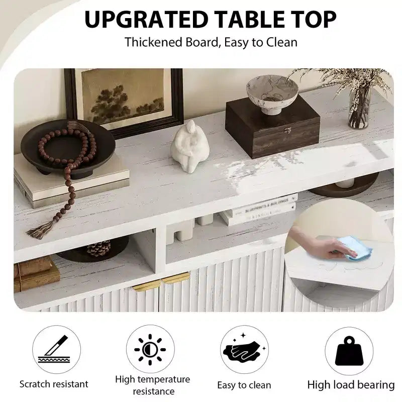 Madia/credenza scanalata da 65,8 pollici con 4 ante, mobile contenitore per cucina, madia in legno per sala da pranzo, soggiorno, ingresso