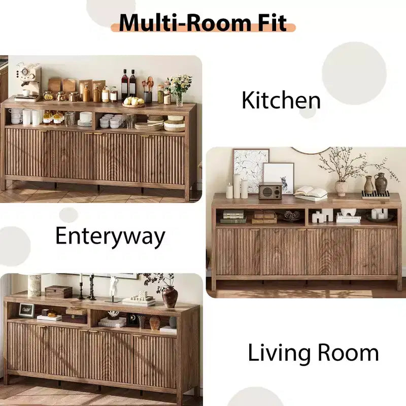 Madia/credenza scanalata da 65,8 pollici con 4 ante, mobile contenitore per cucina, madia in legno per sala da pranzo, soggiorno, ingresso