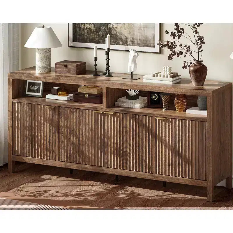 Madia/credenza scanalata da 65,8 pollici con 4 ante, mobile contenitore per cucina, madia in legno per sala da pranzo, soggiorno, ingresso