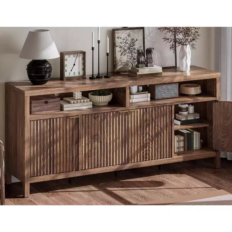 Madia/credenza scanalata da 65,8 pollici con 4 ante, mobile contenitore per cucina, madia in legno per sala da pranzo, soggiorno, ingresso
