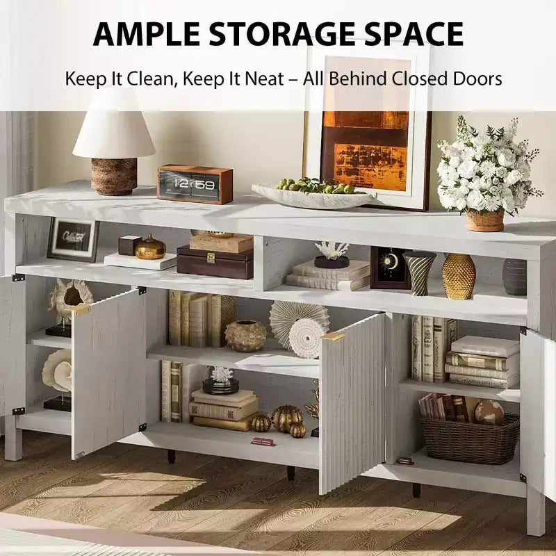 Madia/credenza scanalata da 65,8 pollici con 4 ante, mobile contenitore per cucina, madia in legno per sala da pranzo, soggiorno, ingresso