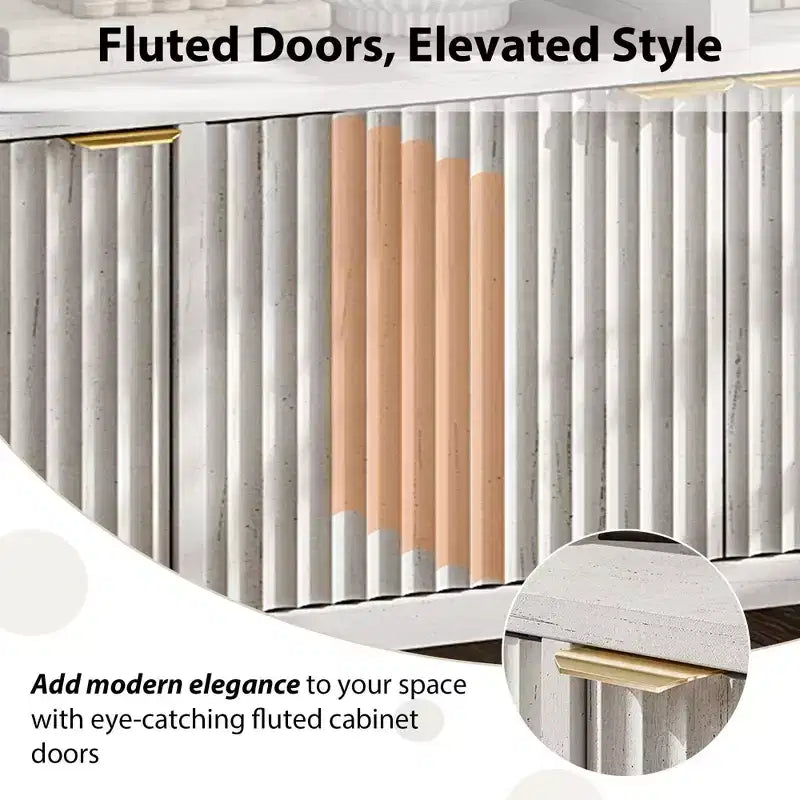 Madia/credenza scanalata da 65,8 pollici con 4 ante, mobile contenitore per cucina, madia in legno per sala da pranzo, soggiorno, ingresso
