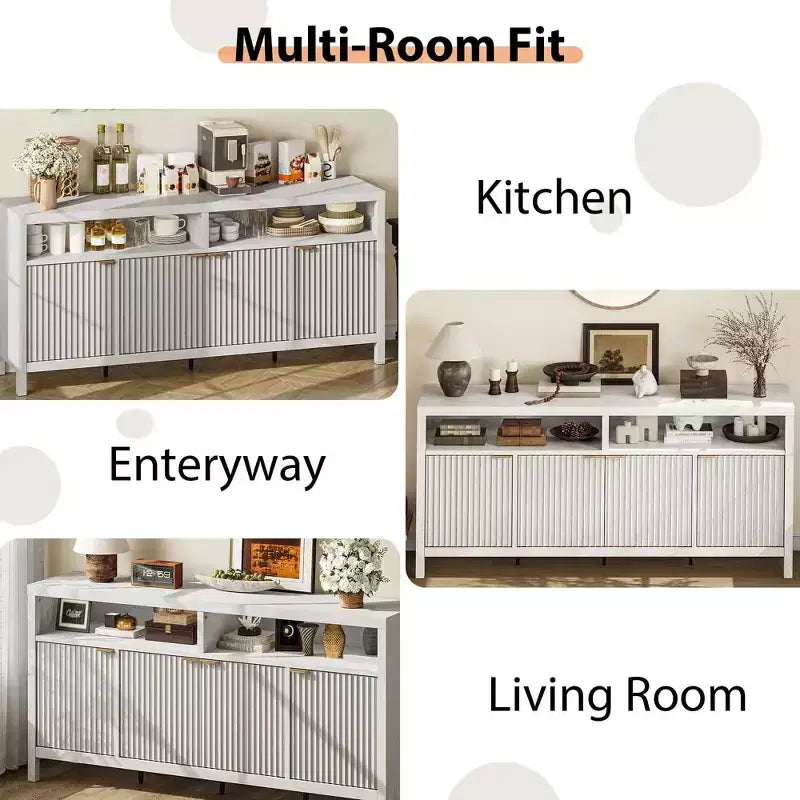 Madia/credenza scanalata da 65,8 pollici con 4 ante, mobile contenitore per cucina, madia in legno per sala da pranzo, soggiorno, ingresso