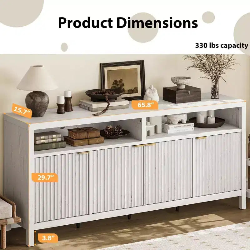 Madia/credenza scanalata da 65,8 pollici con 4 ante, mobile contenitore per cucina, madia in legno per sala da pranzo, soggiorno, ingresso