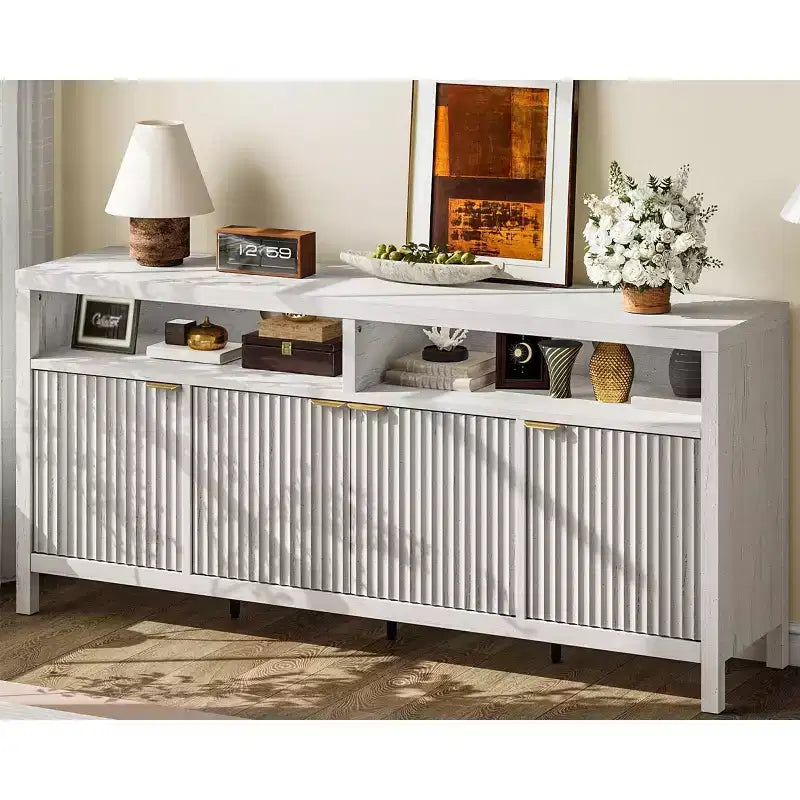 Madia/credenza scanalata da 65,8 pollici con 4 ante, mobile contenitore per cucina, madia in legno per sala da pranzo, soggiorno, ingresso