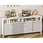 Coolmee 65.8 Inch Fluted Sideboard Buffet Cabinet with 4 Doors, Kitchen Storage Cabinet, Wood Sideboard for Dining Room, Living Room, Entryway