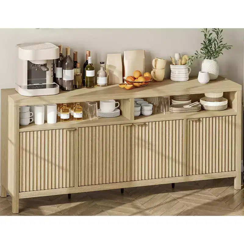 Madia/credenza scanalata da 65,8 pollici con 4 ante, mobile contenitore per cucina, madia in legno per sala da pranzo, soggiorno, ingresso