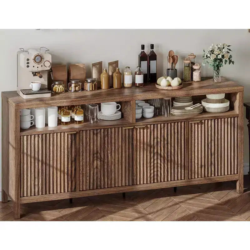 Madia/credenza scanalata da 65,8 pollici con 4 ante, mobile contenitore per cucina, madia in legno per sala da pranzo, soggiorno, ingresso