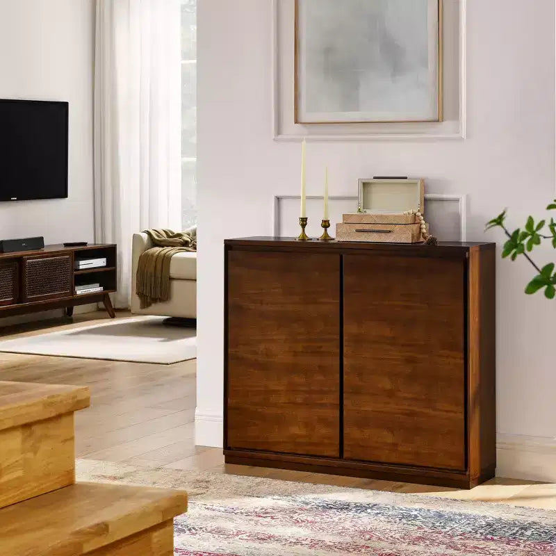 Credenza moderna a 2 ante effetto legno con fori per cavi