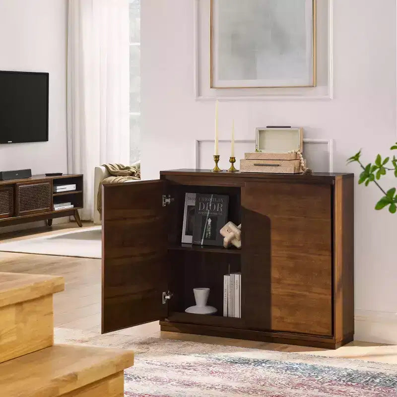 Credenza moderna a 2 ante effetto legno con fori per cavi