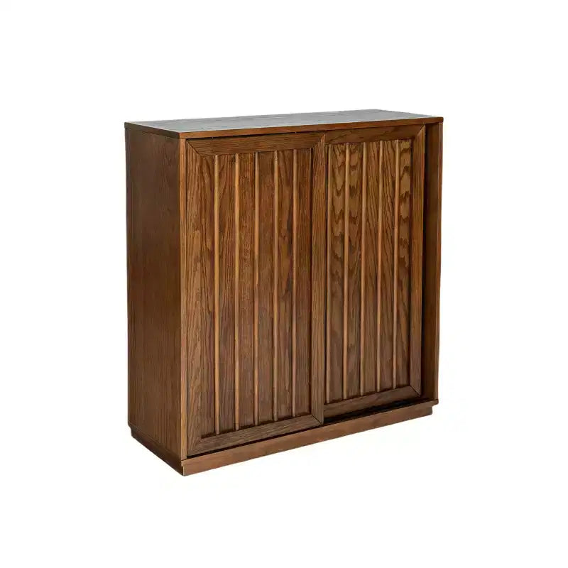 Credenza in legno a venatura di metà secolo con 2 ante scorrevoli