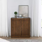 Credenza in legno a venatura di metà secolo con 2 ante scorrevoli