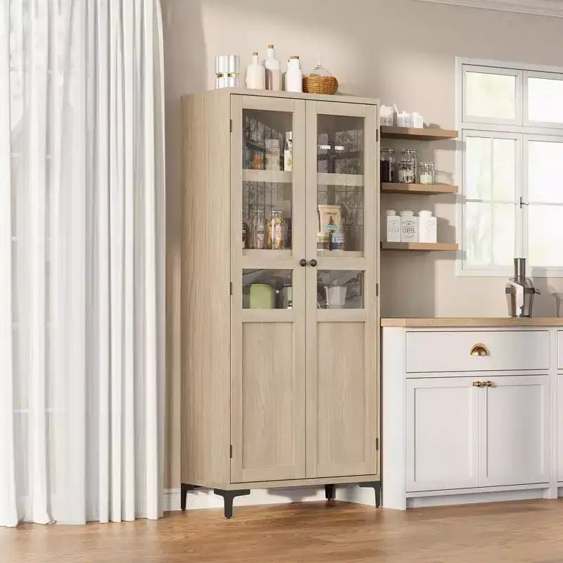Mobile Contenitore Alto 160 cm con 2 Ante, Dispensa da Cucina, Armadietto da Bagno a 5 Ripiani Regolabili per Cucina, Sala da Pranzo, Bagno