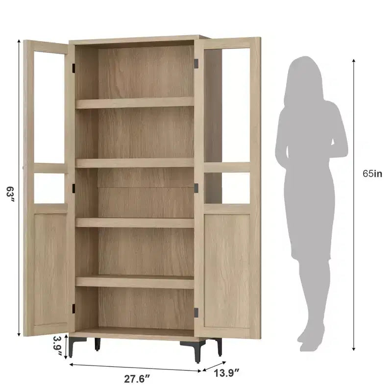 Mobile Contenitore Alto 160 cm con 2 Ante, Dispensa da Cucina, Armadietto da Bagno a 5 Ripiani Regolabili per Cucina, Sala da Pranzo, Bagno