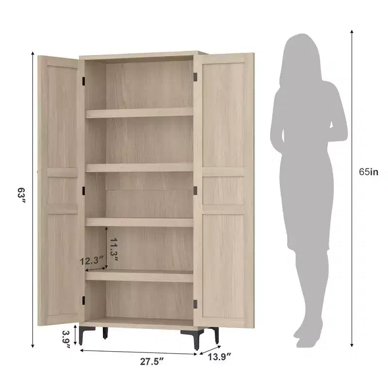 Mobile Contenitore Alto 160 cm con 2 Ante, Dispensa da Cucina, Armadietto da Bagno a 5 Ripiani Regolabili per Cucina, Sala da Pranzo, Bagno