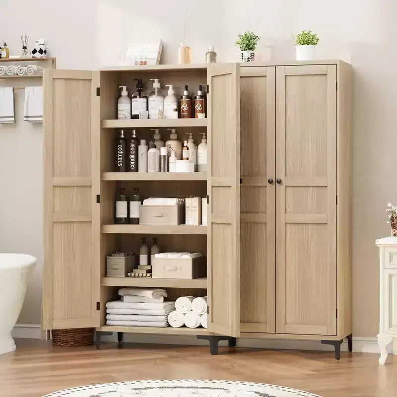 Mobile Contenitore Alto 160 cm con 2 Ante, Dispensa da Cucina, Armadietto da Bagno a 5 Ripiani Regolabili per Cucina, Sala da Pranzo, Bagno