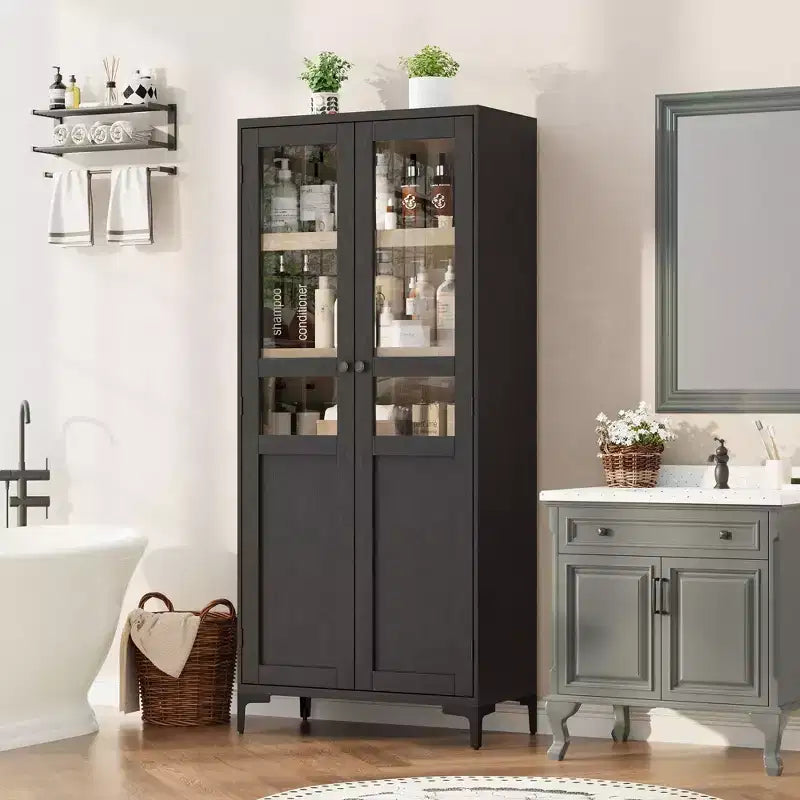 Mobile Contenitore Alto 160 cm con 2 Ante, Dispensa da Cucina, Armadietto da Bagno a 5 Ripiani Regolabili per Cucina, Sala da Pranzo, Bagno