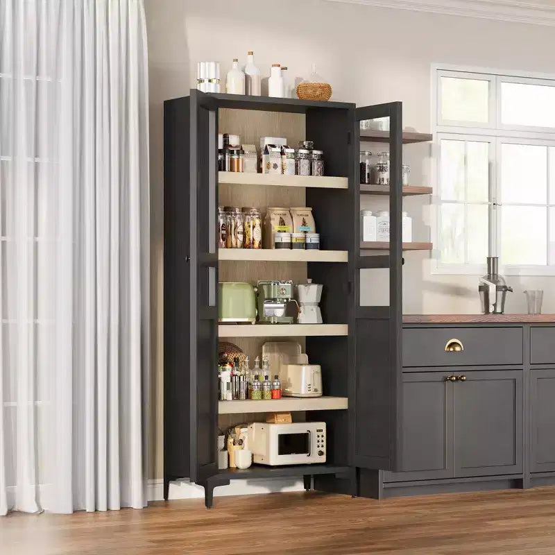 Mobile Contenitore Alto 160 cm con 2 Ante, Dispensa da Cucina, Armadietto da Bagno a 5 Ripiani Regolabili per Cucina, Sala da Pranzo, Bagno