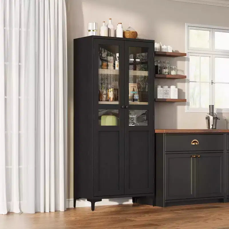 Coolmee 63 Inch Tall Storage Cabinet with 2 Doors, Kitchen Pantry 5 Tier Bathroom Cabinet Adjustable Shelves for Kitchen, Dining Room, Bathroom