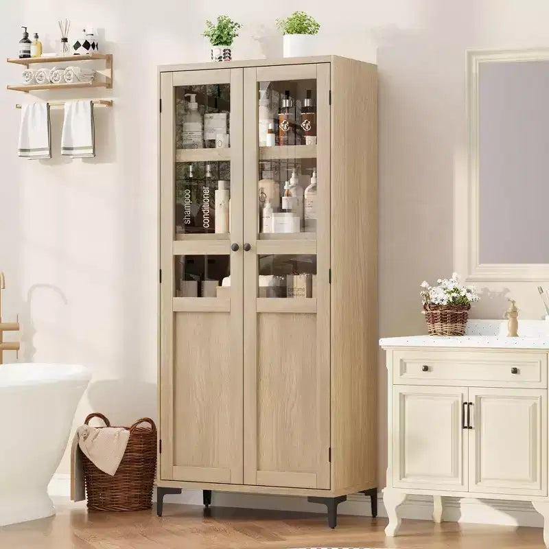 Mobile Contenitore Alto 160 cm con 2 Ante, Dispensa da Cucina, Armadietto da Bagno a 5 Ripiani Regolabili per Cucina, Sala da Pranzo, Bagno