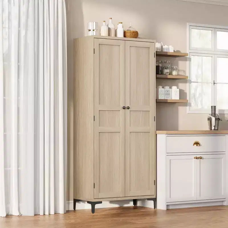 Mobile Contenitore Alto 160 cm con 2 Ante, Dispensa da Cucina, Armadietto da Bagno a 5 Ripiani Regolabili per Cucina, Sala da Pranzo, Bagno