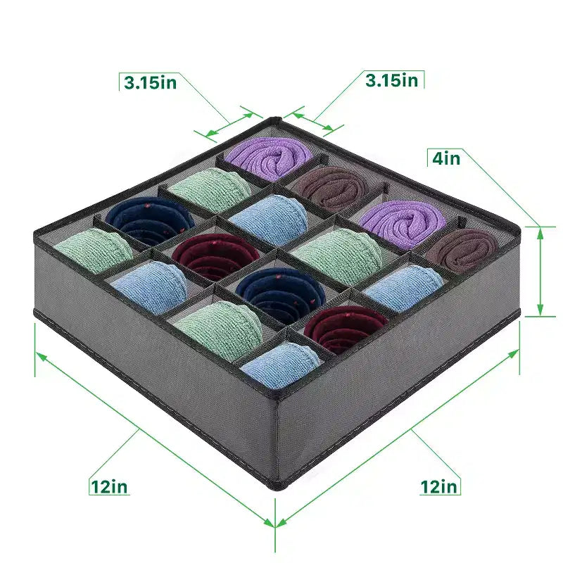 Organizer a 16 Scomparti per Cassetti per Vestiti, Divisori per Calze e Biancheria Intima, Organizer e Contenitore per Armadio e Cameretta Neonati, Grigio
