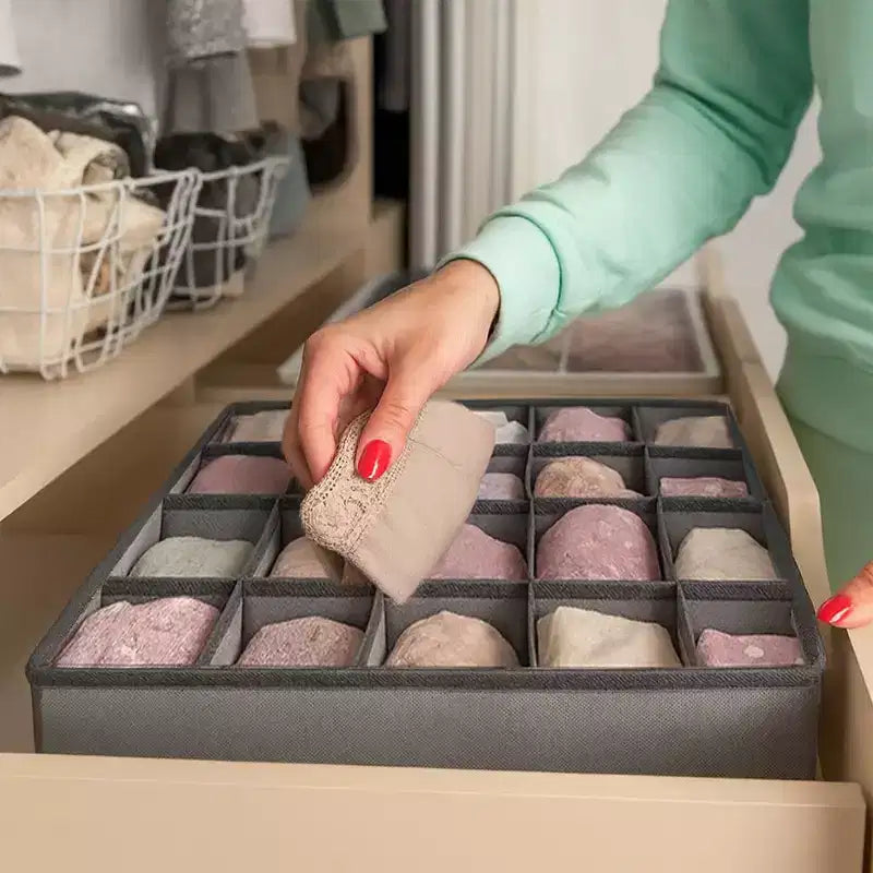 Organizer a 16 Scomparti per Cassetti per Vestiti, Divisori per Calze e Biancheria Intima, Organizer e Contenitore per Armadio e Cameretta Neonati, Grigio
