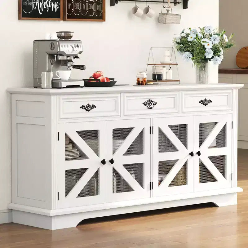 70 Sideboard Buffet Cabinet, Kitchen Pantry Storage Cabinet with 3 Drawers, Wooden Coffee Bar Cabinet, Entryway Console Table for Dining Living Room