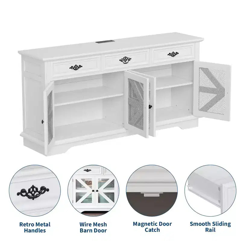 Madia Credenza da 70 cm, Dispensa da Cucina con 3 Cassetti, Mobile Bar in Legno, Consolle da Ingresso per Sala da Pranzo Soggiorno