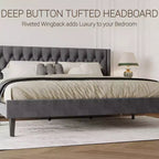 Struttura Letto King Size in Velluto con Design Wingback, Profonda Trapuntatura a Bottoni, Stabilità in Metallo, Facile Montaggio