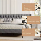 Struttura Letto King Size in Velluto con Design Wingback, Profonda Trapuntatura a Bottoni, Stabilità in Metallo, Facile Montaggio