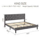 Struttura Letto King Size in Velluto con Design Wingback, Profonda Trapuntatura a Bottoni, Stabilità in Metallo, Facile Montaggio