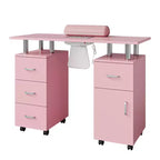 Nail Desk Station with Electric Downdraft Vent, Locking Castors, Wrist Cushion, Drawers & Cabinet for Spa Beauty Salon