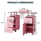 Postazione Nail Desk con Ventilazione Elettrica a Cascata, Ruote Bloccabili, Cuscino Poggiapolsi, Cassetti e Armadietto per Salone di Bellezza e Spa