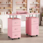 Postazione Nail Desk con Ventilazione Elettrica a Cascata, Ruote Bloccabili, Cuscino Poggiapolsi, Cassetti e Armadietto per Salone di Bellezza e Spa