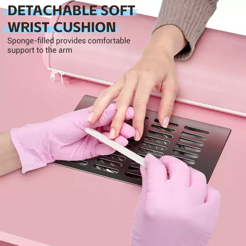 Postazione Nail Desk con Ventilazione Elettrica a Cascata, Ruote Bloccabili, Cuscino Poggiapolsi, Cassetti e Armadietto per Salone di Bellezza e Spa