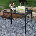 Acekool 3x2FT Folding Grill Table with Mesh Top, Adjustable Height Portable Metal Camping Table for BBQ, Picnic, Outdoor Cooking, Black