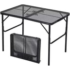 Tavolo da Grill Pieghevole 3x2FT con Piano a Rete, Tavolo da Campeggio Portatile in Metallo Regolabile in Altezza per Barbecue, Picnic, Cucina da Esterno, Nero
