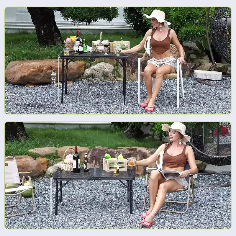 Tavolo da Grill Pieghevole 3x2FT con Piano a Rete, Tavolo da Campeggio Portatile in Metallo Regolabile in Altezza per Barbecue, Picnic, Cucina da Esterno, Nero