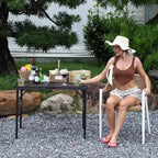 Tavolo da Grill Pieghevole 3x2FT con Piano a Rete, Tavolo da Campeggio Portatile in Metallo Regolabile in Altezza per Barbecue, Picnic, Cucina da Esterno, Nero