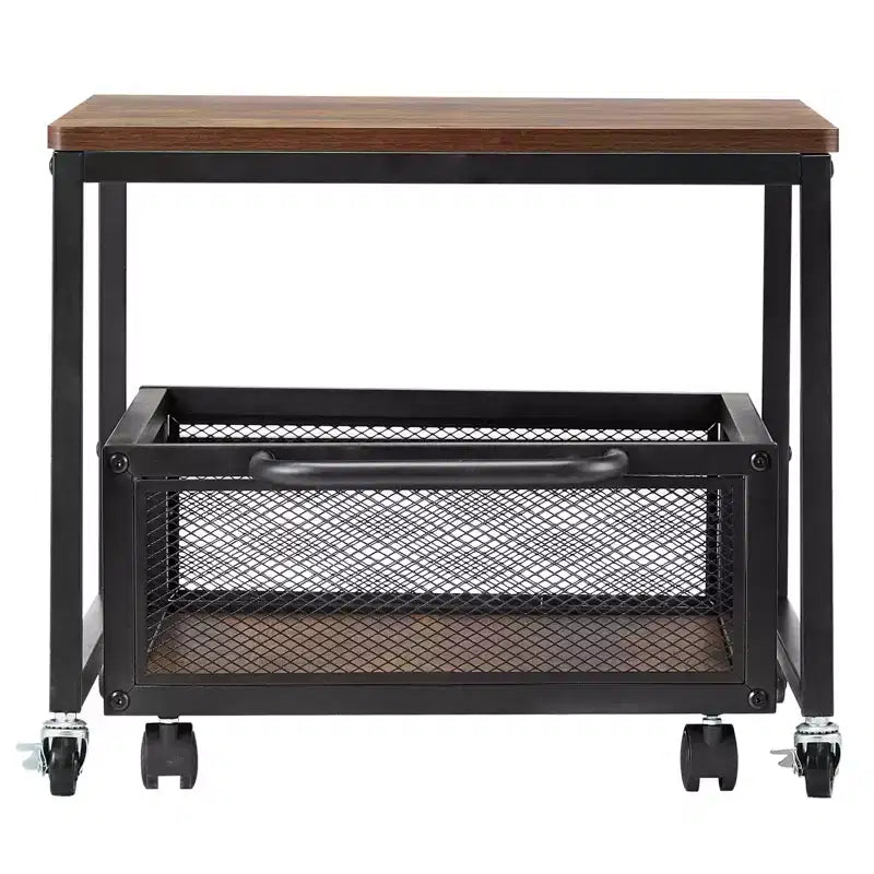 VEVOR Mini Fridge Stand with Storage, 198 lbs Mini Fridge Table with Movable Storage Cart & Swivel Wheels, Beverage Refrigerator Stand,Light Brown