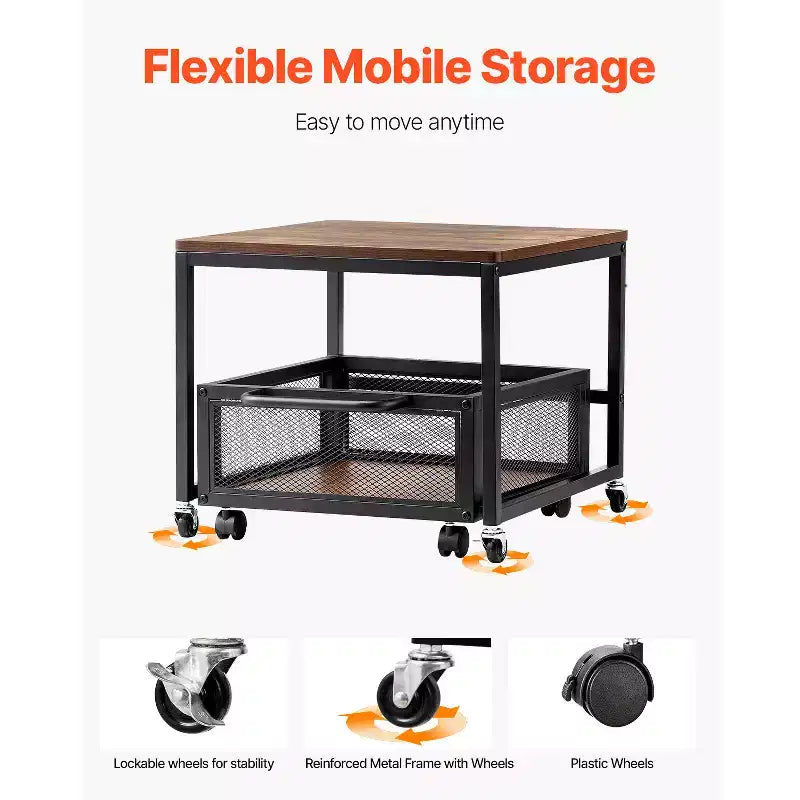 Supporto per mini frigo con vano portaoggetti, capacità 90 kg, carrello portaoggetti mobile e ruote girevoli, marrone chiaro