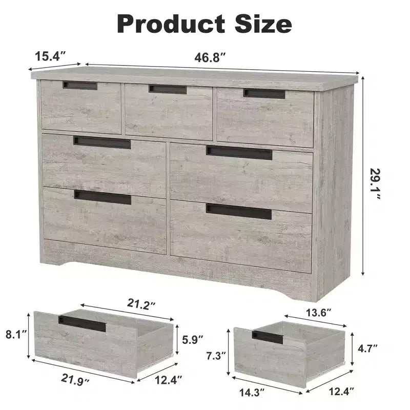 Cassettiera per camera da letto con 7 cassetti, cassettiera in legno per armadio, cassettiera portaoggetti per corridoio, soggiorno e ufficio