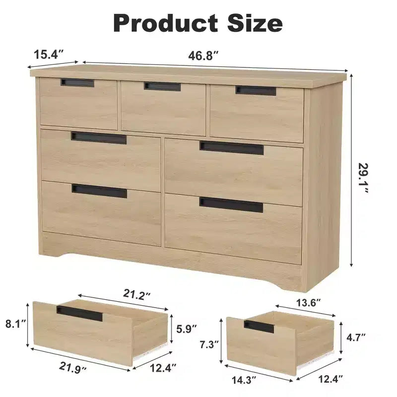 Cassettiera per camera da letto con 7 cassetti, cassettiera in legno per armadio, cassettiera portaoggetti per corridoio, soggiorno e ufficio