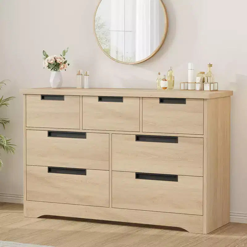 Dresser for Bedroom with 7 Drawers Wooden Chest of Drawers for Closet Dresser Storage Unit Organizer for Hallway Living Room and Office